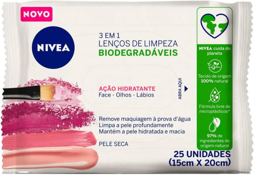 Lenço de Limpeza Demaquilante Nivea Facial Ação Hidratante 3 em 1 - 25 Unidades