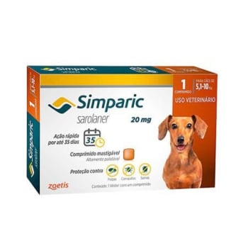 Antipulgas Zoetis Simparic 20mg para Caes 5 a 10 Kg - 1 Comprimido