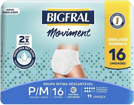 Roupa Íntima Descartável BigFral Moviment Tamanho P/M - 16 Unidades