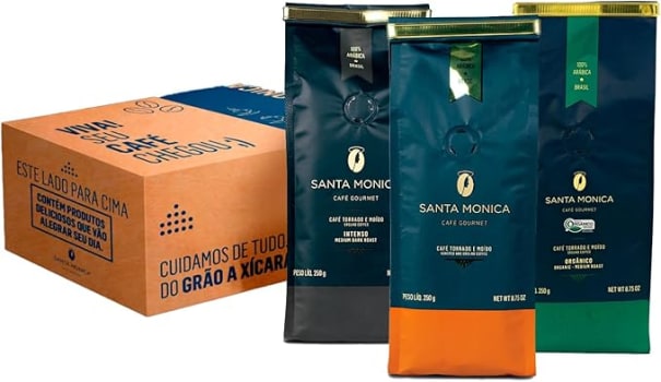 Pack Café Santa Monica Moídos Gourmet Intenso, Orgânico e Tradicional 3 Unidades 250g