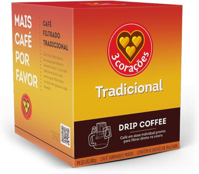 3 Corações Café Drip Coffee Tradicional - contém 10 unidades