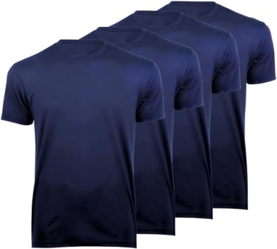 Kit 4 Camisetas Masculinas Básicas Conforto Lisas Poliéster Premium (BR Alfa P Regular Azul)