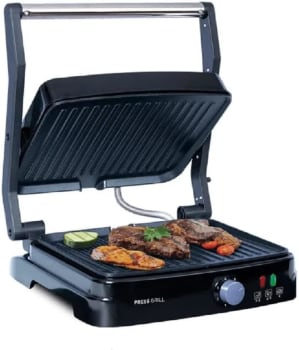 Grill Asteria Compact Mallory Grill multifunção, Luzes indicadoras de funcionamento, Alça com toque-frio e Trava de segurança 127V