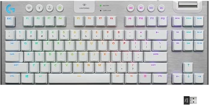 Teclado Mecânico Gamer Sem Fio Logitech G915 TKL com RGB LIGHTSYNC, USB ou Bluetooth, Controles de Mídia, Design Ultrafino, Exclusivo Switch de Perfil Baixo GL Tactile e Bateria Recarregável - Branco