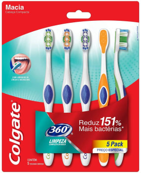  Escova Dental Colgate 360º 5unid Promo c/ Desconto 