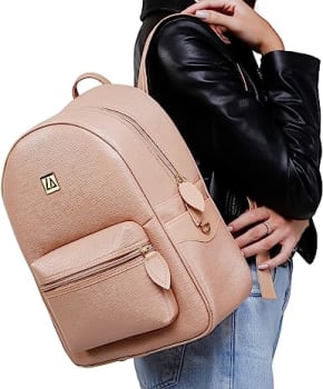 Mochila Feminina Media Forrada Lisa Zíper Casual Moderna (Nude)