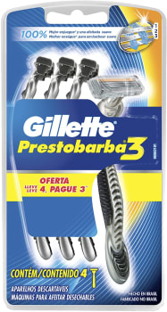 Aparelho de Barbear Descartável Gillette Prestobarba3 - 04 Aparelhos