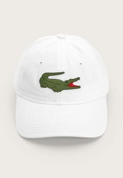 Boné Aberto Lacoste Aba Curva Logo Branco