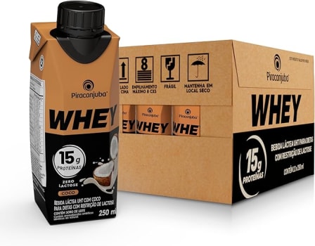 Pack de Whey Zero Lactose Coco 15g Piracanjuba 250ml - 12 Unidades