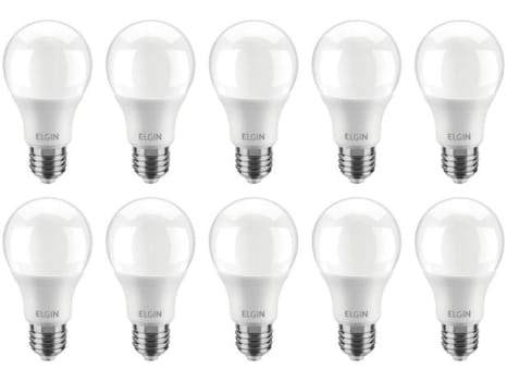 Kit Lâmpadas LED 10 Unidades Branca E27 9W - 6500K Elgin Bulbo A60