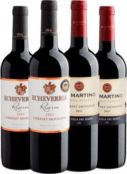 Kit Vinhos Chilenos Renomados: 2 Echeverria Reserva + 2 De Martino Organic Reserve por R$58,41 cada garrafa com cupom