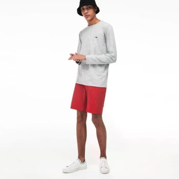 Camiseta Lacoste em Jérsei de Algodão Pima com Gola Redonda Masculina - Cinza