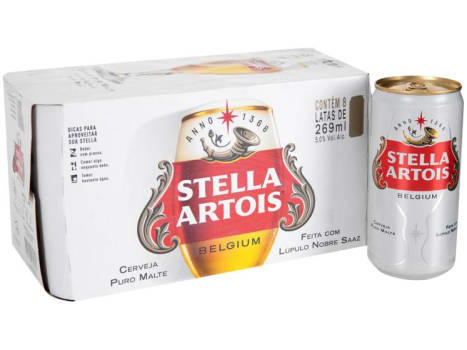 Cerveja Stella Artois Puro Malte - Premium American Lager 8 Unidades Lata 269ml