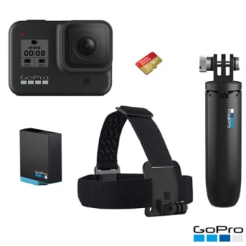 Câmera Digital GoPro Hero 8 Black 12MP, 4K + Bateria Extra + Cartão SD 32GB + Shorty + Faixa
