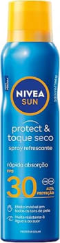 NIVEA SUN Protetor Solar Spray Protect & Toque Seco FPS 30 200ml - Com rápida absorção e resistente à água, esse protetor solar oferece alta proteção ao sol, de fácil aplicação em spray, sua exclusiva fórmula oil free não deixa a pele oleosa nem esbranquiçada