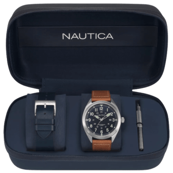 Relógio Nautica Marblehead Masculino Couro Marrom