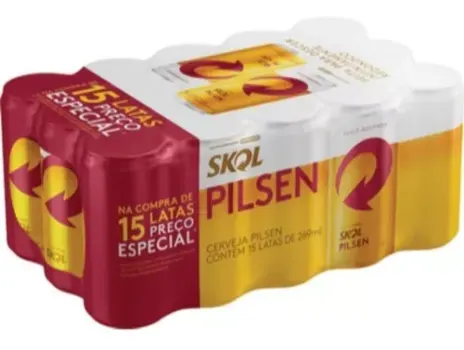 3 Packs Cerveja Pilsen Skol Lata 15 Unidades 269ml Cada Embalagem Econômica (Total