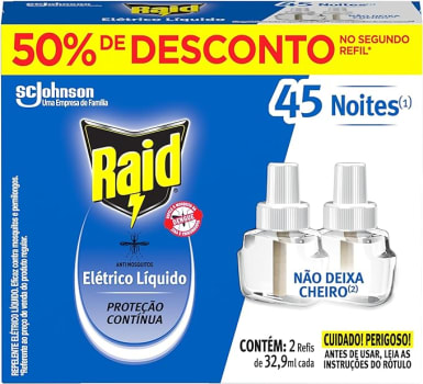 Raid Inseticida Elétrico Líquido Refil Regular 2 Unidades 32.9 Ml Cada 2 Unidades Pacote De 2