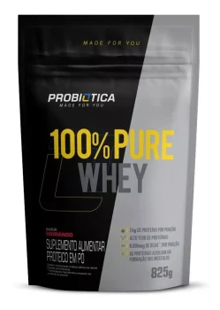 Suplemento em pó Probiótica 100% Pure Whey proteínas 100% Pure Whey sabor morango em sachê de 825g