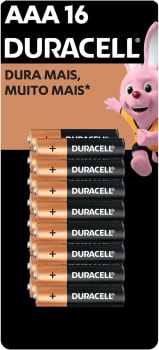 DURACELL - Pilha Alcalina AAA Palito com 16 unidades