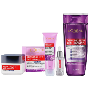 L'Oréal Paris Revitalift Hialurônico Kit Água Micelar + Creme Anti-idade Noturno + Gel de Limpeza + Sérum