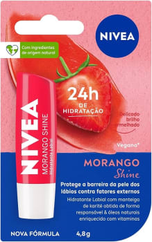 NIVEA Hidratante Labial Morango Shine 4,8g - Cuidado intensivo para seus lábios, hidratação prolongada, delicioso aroma de morango, pigmentos brilhantes e cor delicada