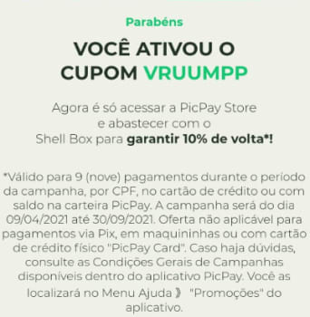 10% de Cashback em 9 Abastecimentos. Cupom: VRUUMPP