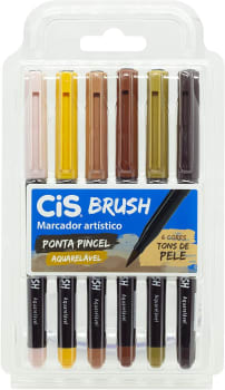 Marcador Artístico CIS Brush Estojo com 6 Cores Tons de Pele