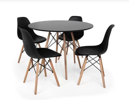 Mesa Redonda 90cm Com 4 Cadeiras Eames Eiffel Pés De Madeira Preta - DECORESHOP - Conjunto Sala de Jantar - Magazine {{route.pmdStoreName}}Logo LuLogo Magalu