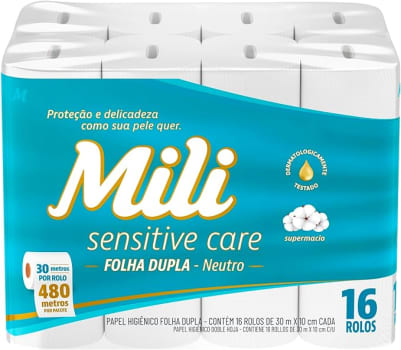 Mili Papel Higiênico Sensitive Care 30m Folha Dupla Neutro -16 rolos