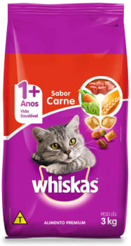  Ração Whiskas Carne Para Gatos Adultos 3 kg 