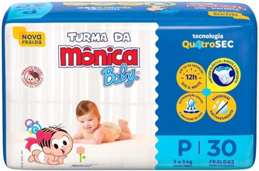 Turma da Mônica Baby - Fralda, Jumbo P, 30 Unidades