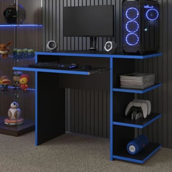 Mesa Escrivaninha Para Computador Escritório Pc gamer (preto/azul)