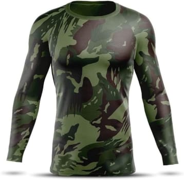 Blusa Dry Fit Camisa Térmica Camiseta Manga Longa Masculino Feminino Rash Guard Proteção UV +50 Camuflada Exército B