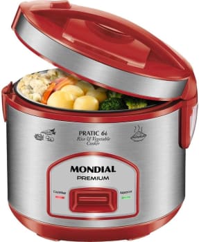 Panela Elétrica de Arroz, Mondial, Vermelho/Inox, 500W, 220V - PE-45-6X