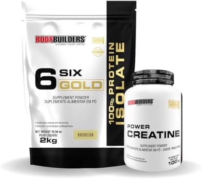 Kit Whey 6 Six Gold 100% Isolate 2kg + Power Creatina 100g - Bodybuilders (Baunilha)