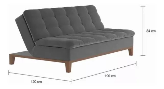 Sofá-Cama 3 Lugares Casal Premium Champion Base e Pés de Madeira Suede (Cinza)