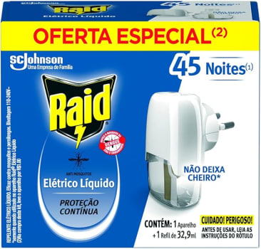 2 Unidades Raid Repelente Elétrico Líquido Anti Mosquitos 1 Aparelho + 1 Refil De 32 9ml