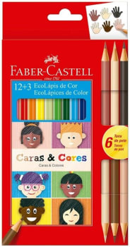 Lápis de Cor Ecolápis Caras & Cores 12 Cores + 6 Tons de Pele, Faber-Castell