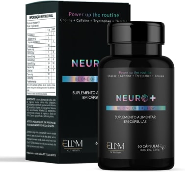 Neuro+ 60 Cápsulas Foco Colina B12 Taurina Tirosina Triptofano Magnésio Cafeína Ellym Nutrition