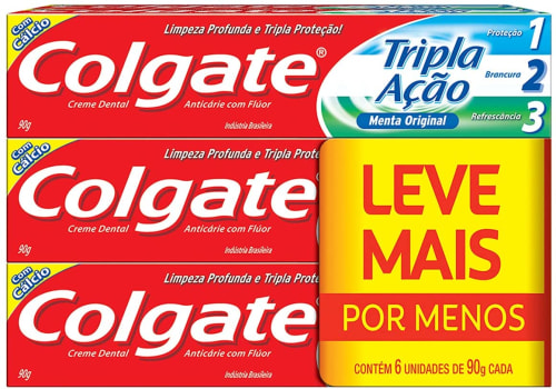 Creme Dental Colgate Tripla Ação Menta 90g (6 Unidades)