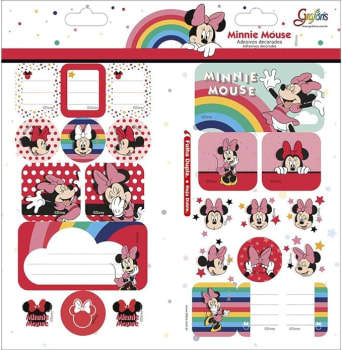 3 Unidades Cartelas Adesivo Decorado Tilibra Duplo Minnie Multicor