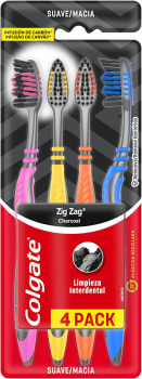 Escova Dental Colgate ZigZag Carvão 4 unid, CN07784A, Preto