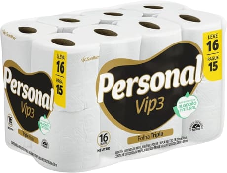 Personal Papel Higiênico Vip Folha Tripla Com 16 Rolos De 20M