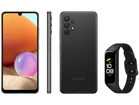 Smartphone Samsung Galaxy A32 128GB Preto 4G - 4GB RAM + Smartband Galaxy Fit2 Preto