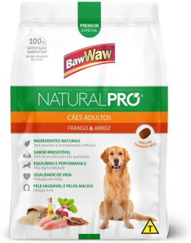[Compra na Recorrência] Ração Baw Waw Natural Pro para cães adultos sabor Frango e Arroz - 15kg