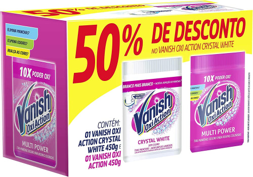 Kit Tira Manchas em Pó Vanish Oxi Action com 1 Rosa 450g e 1 Branco 450g