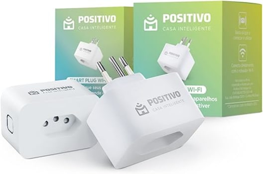 Kit Smart Plug Wi-Fi Positivo Casa Inteligente - Contém 2 Smart Plugues Wi-FI 10A/1000W, ligue e desligue seus eletrodomésticos usando o celular, Comp