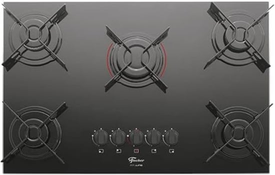 FISCHER COOKTOP À GÁS 5 BOCAS FIT LINE MESA VIDRO PRETO BIVOLT - 26343-57174