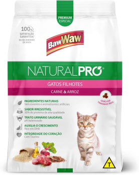 Ração Baw Waw Natural Pro Para Gatos Filhotes Sabor Carne E Arroz - 1kg